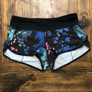 Black floral Lululemon speed short
